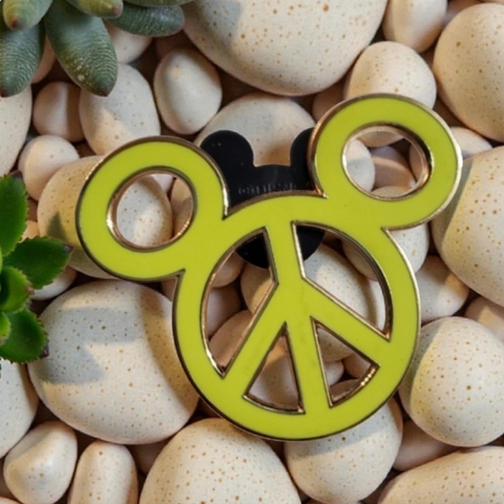 Peace Sign Mickey Head Bright Yellow/Lime Green Disney Pin